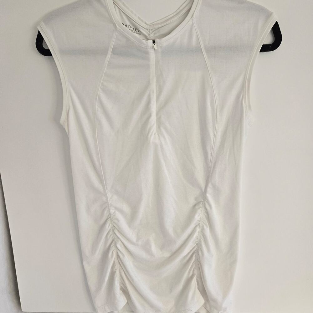 Athleta Women’s White Sleeveless 1/2 Zip Ruched Athletic Top Size Small